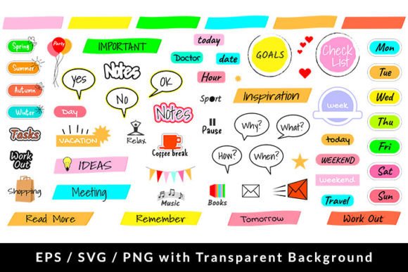 Download Set of Stickers for Planners SVG EPS PNG - Stickers for planners Collection