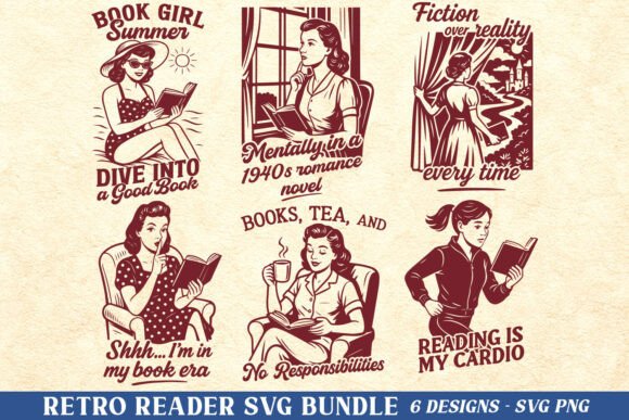 Download Retro Reader SVG Bundle | Vintage Books - Reader svg Collection
