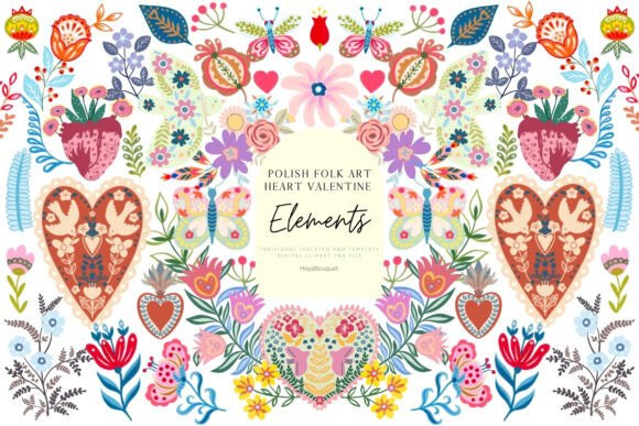 Download Polish Folk Art Heart Valentine Elements - Valentine Collection