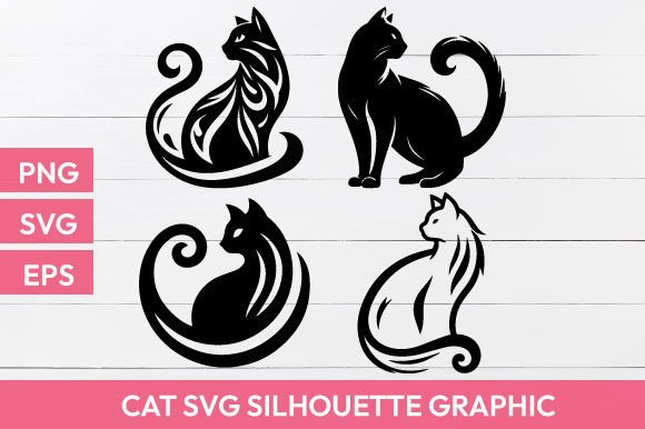 Download Four Black Cat SVG Silhouette Graphic - Black cat svg Collection