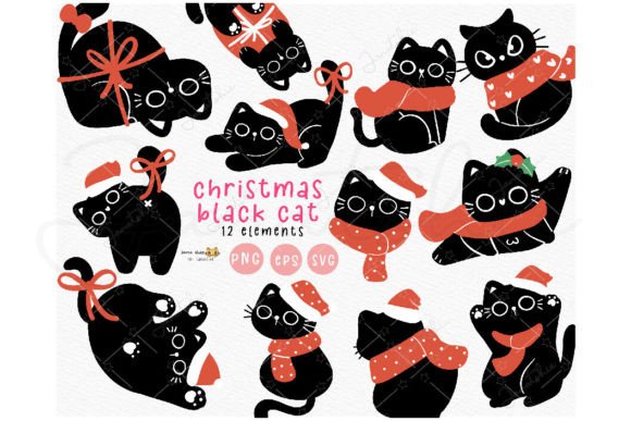 Download Christmas Black Cat SVG Clipart Set - Black cat svg Collection